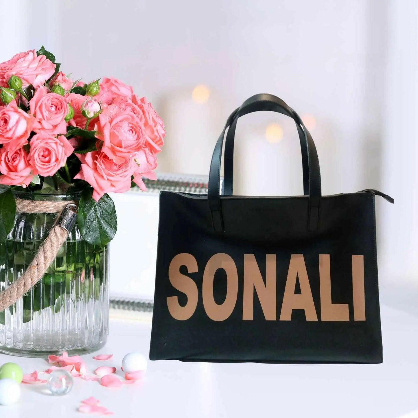 GRETA PERSONALISED TOTE (BLACK) - Iris Atelier India